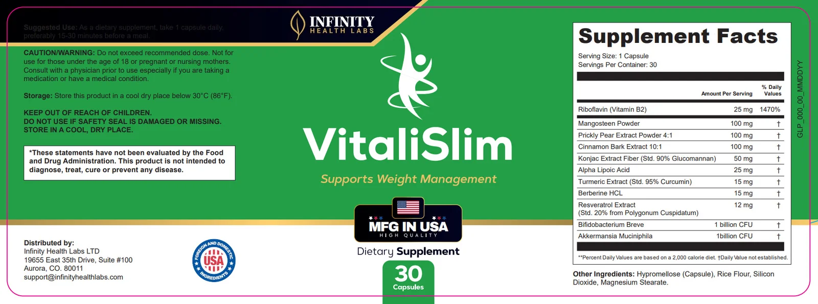 VitaliSlim supplement facts label image